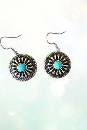 WESTERN TQ GEMSTONE CONCHO LINK NECKLACE EARRING SET