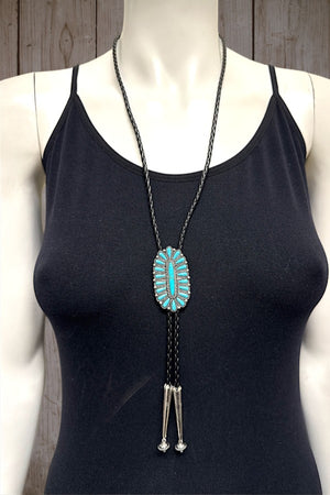 WESTERN TURQUOISE GEM CONCHO BOLO NECKLACE EARRING SET