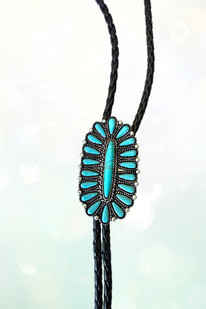 WESTERN TURQUOISE GEM CONCHO BOLO NECKLACE EARRING SET