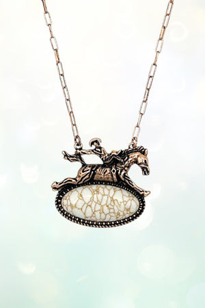 HORSE ACCENT OVAL GEM PENDANT NECKLACE SET