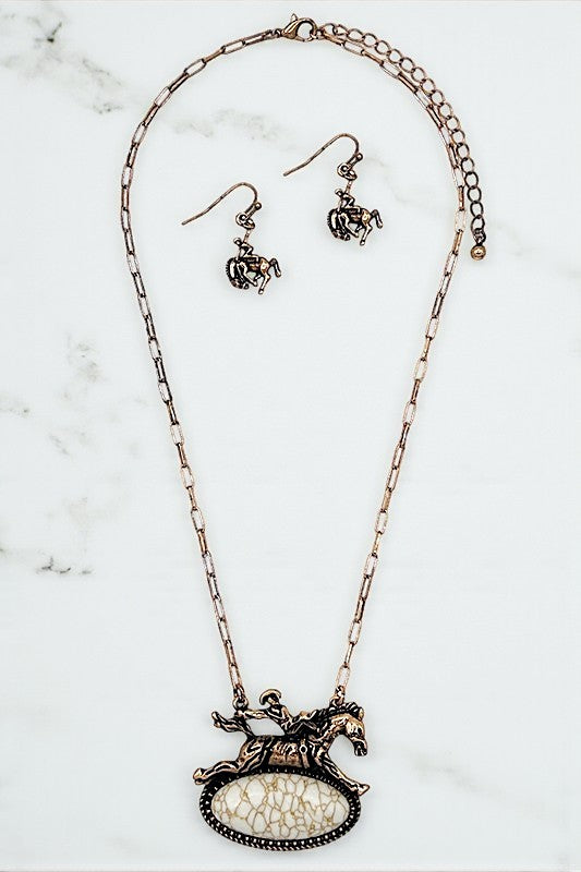 HORSE ACCENT OVAL GEM PENDANT NECKLACE SET
