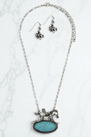 HORSE ACCENT OVAL GEM PENDANT NECKLACE SET