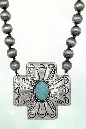 TQ ACCENT ETCHED CROSS BEADED NECKLACE SET