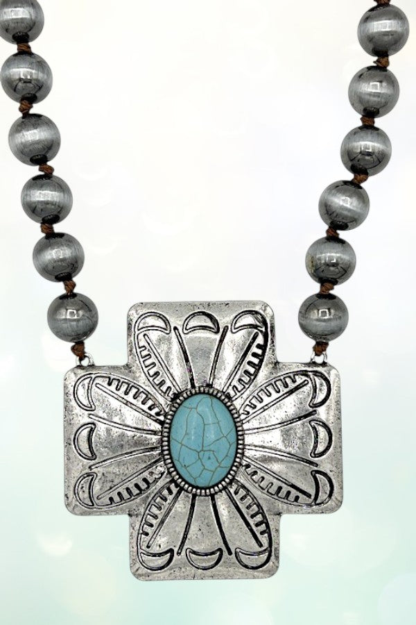 TQ ACCENT ETCHED CROSS BEADED NECKLACE SET