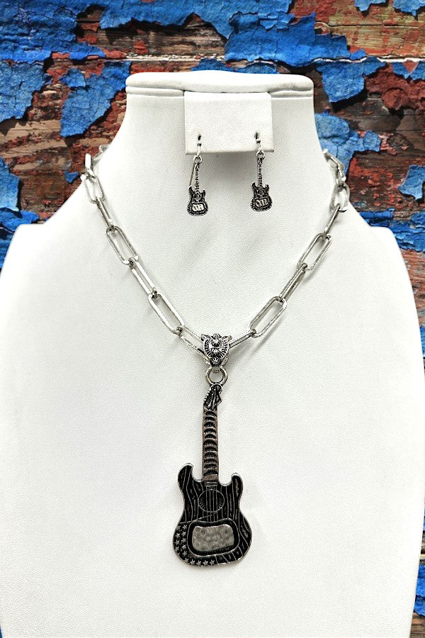 Western Guitar Chain Necklace Earring Set