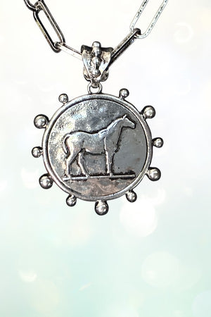 WESTERN HORSE COIN PENDANT NECKLACE AND DANGLE EARRING SET