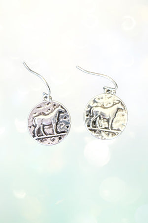 WESTERN HORSE COIN PENDANT NECKLACE AND DANGLE EARRING SET