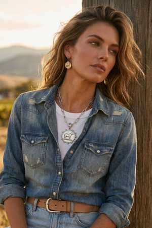 WESTERN HORSE COIN PENDANT NECKLACE AND DANGLE EARRING SET