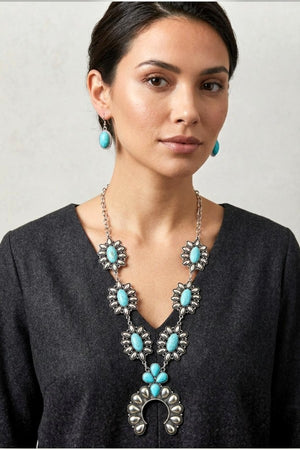 WESTERN AB GEMSTONE SQUASH BLOSSOM NECKLACE SET