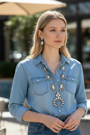 WESTERN AB GEMSTONE SQUASH BLOSSOM NECKLACE SET