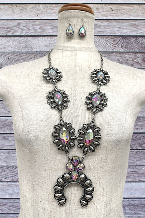 WESTERN AB GEMSTONE SQUASH BLOSSOM NECKLACE SET