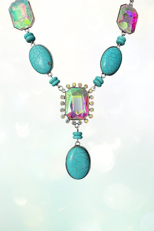 WESTERN TURQUOISE AB GEMSTONE STATEMENT NECKLACE EARRING SET