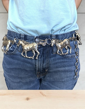 WESTERN RUNNING HORSE LINK CHAIN METAL BELT