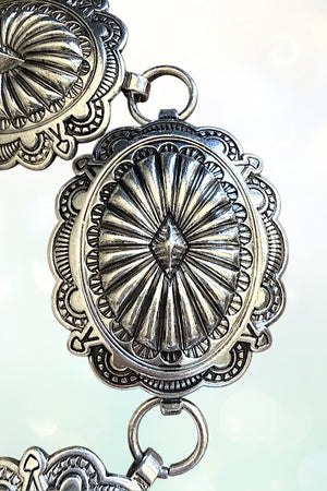 WESTERN ETCHED SILVER CONCHO CHAIN LINK METAL BELT