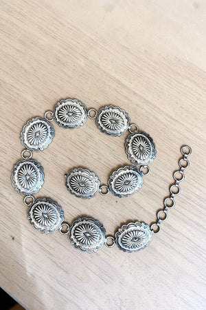 WESTERN ETCHED SILVER CONCHO CHAIN LINK METAL BELT