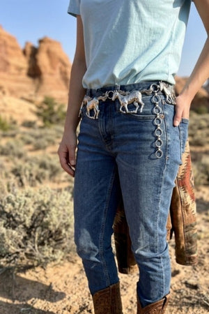 WESTERN RUNNING HORSE LINK CHAIN METAL BELT
