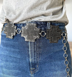 WESTERN CROSS BUBBLE CONCHO CHAIN BELT