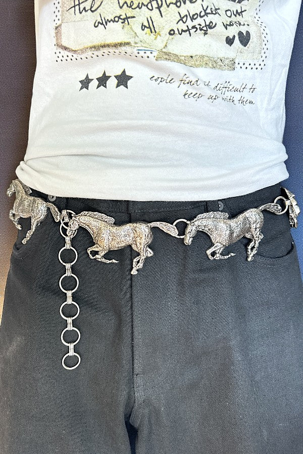 WESTERN METAL HORSE LINK CHAIN BELT