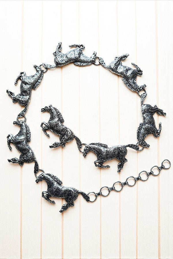 WESTERN METAL HORSE LINK CHAIN BELT