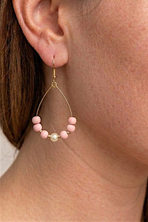 CLAY BALL BEAD PEARL CENTERED TEARDROP DANGLE EARRING