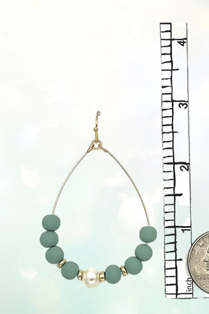 CLAY BALL BEAD PEARL CENTERED TEARDROP DANGLE EARRING