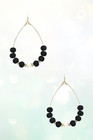 CLAY BALL BEAD PEARL CENTERED TEARDROP DANGLE EARRING