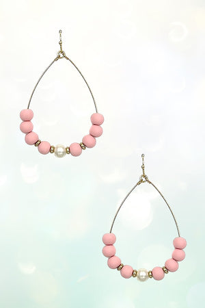 CLAY BALL BEAD PEARL CENTERED TEARDROP DANGLE EARRING