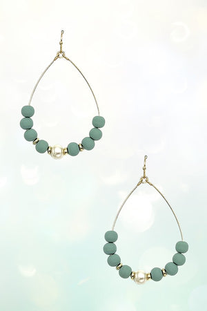 CLAY BALL BEAD PEARL CENTERED TEARDROP DANGLE EARRING