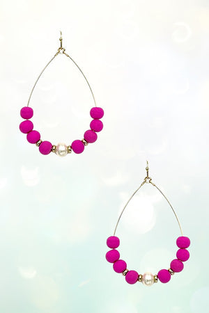 CLAY BALL BEAD PEARL CENTERED TEARDROP DANGLE EARRING
