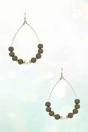 CLAY BALL BEAD PEARL CENTERED TEARDROP DANGLE EARRING