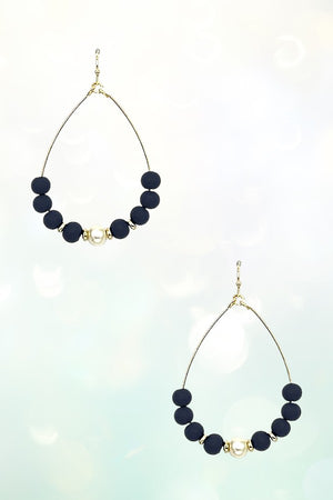 CLAY BALL BEAD PEARL CENTERED TEARDROP DANGLE EARRING