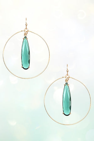 FACETED TEARDROP GEM CIRCLE LINK EARRING