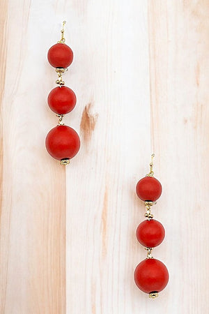 Triple Ball Wood Dangle Earring