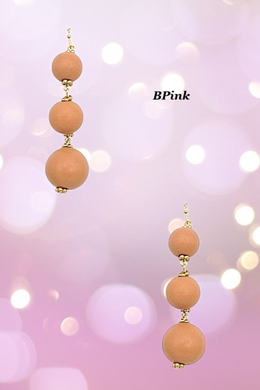 Triple Ball Wood Dangle Earring