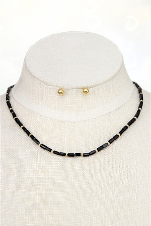 FACETED GLASS BEAD CHOKER AND BALL POST EARRING NECKLACE