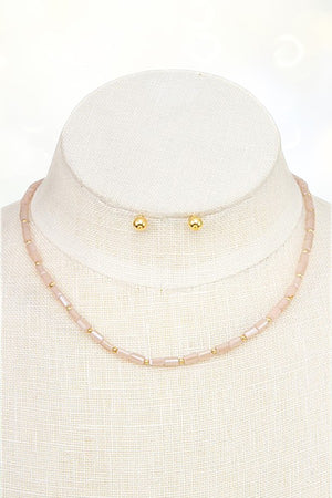 FACETED GLASS BEAD CHOKER AND BALL POST EARRING NECKLACE