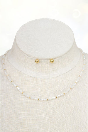 FACETED GLASS BEAD CHOKER AND BALL POST EARRING NECKLACE