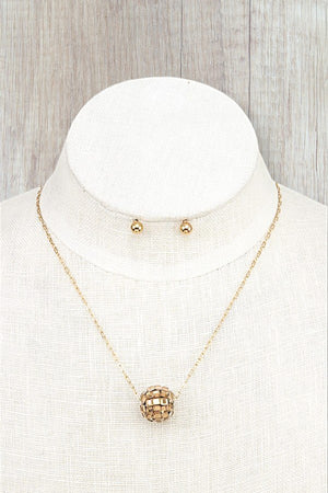 DISCO BALL PENDANT NECKLACE AND BALL POST EARRING SET
