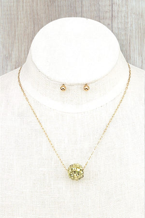 DISCO BALL PENDANT NECKLACE AND BALL POST EARRING SET