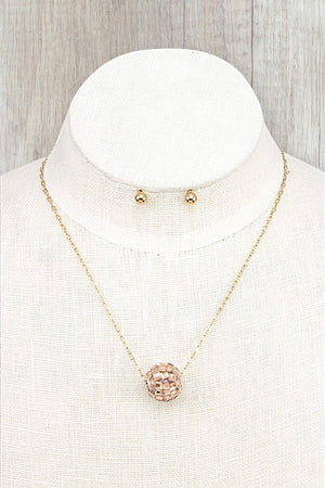 DISCO BALL PENDANT NECKLACE AND BALL POST EARRING SET