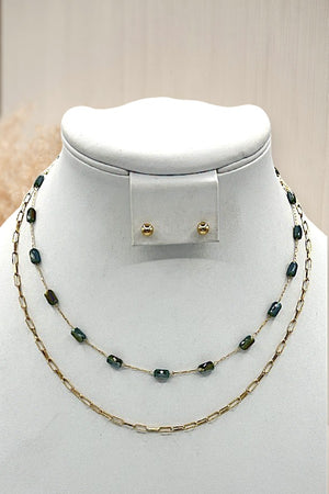 SINGLE CHAINI GEM STATIONED LAYERED NECKLACE AND EARRING SET