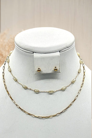 SINGLE CHAINI GEM STATIONED LAYERED NECKLACE AND EARRING SET
