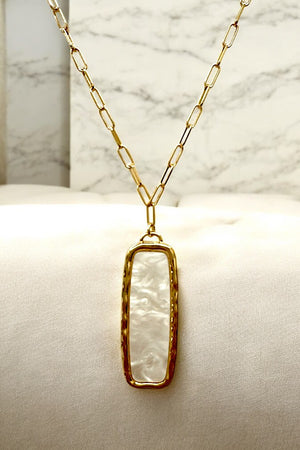 Pearl Framed Bar Pendant Chain Necklace