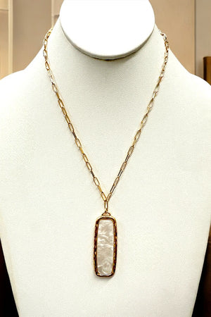 Pearl Framed Bar Pendant Chain Necklace