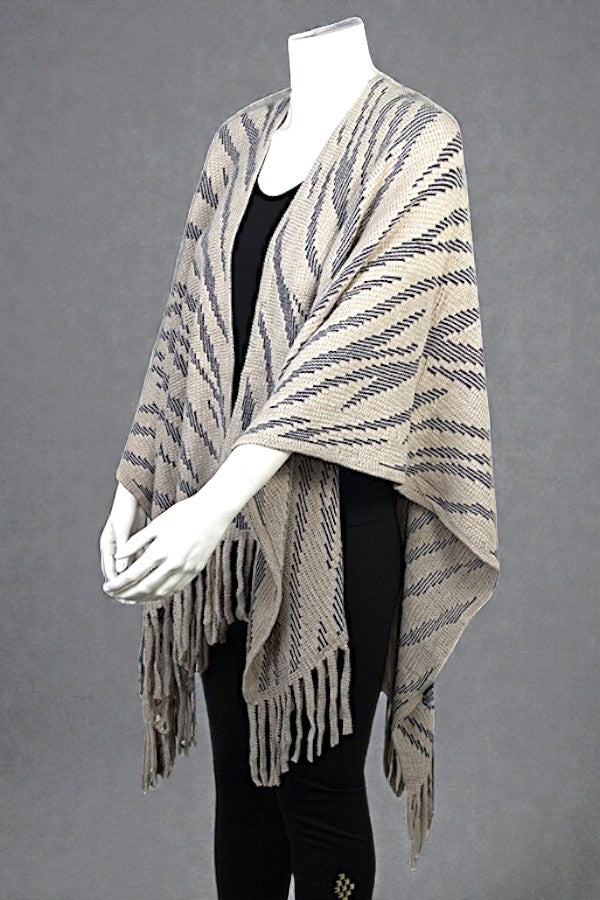 ZEBRA PRINT CROCHET FRINGE RUANA
