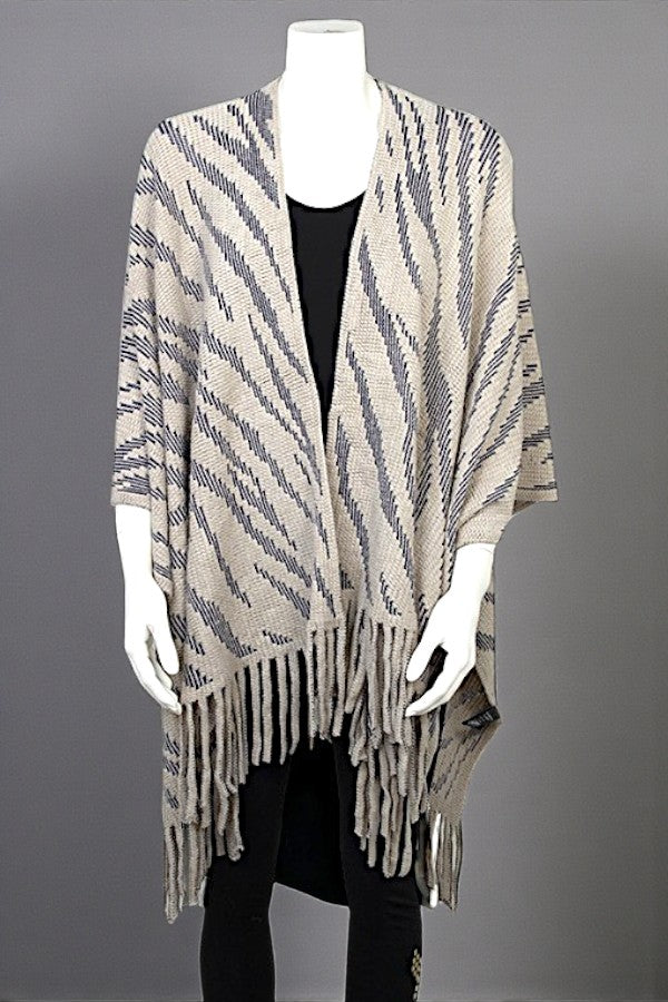 ZEBRA PRINT CROCHET FRINGE RUANA