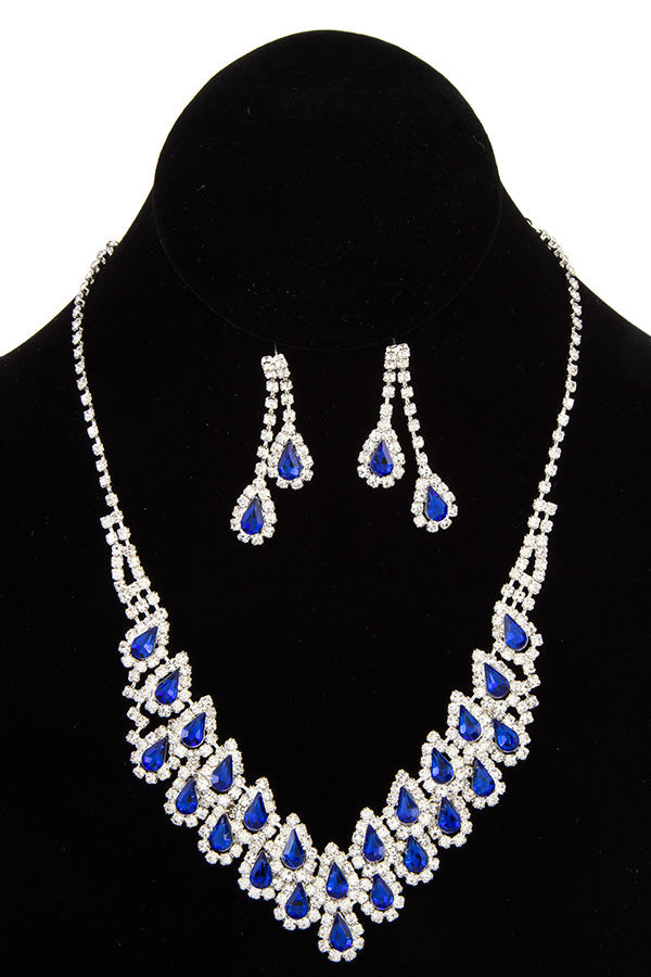 RHINESTONE TEARDROP LINK BIB NECKLACE SET