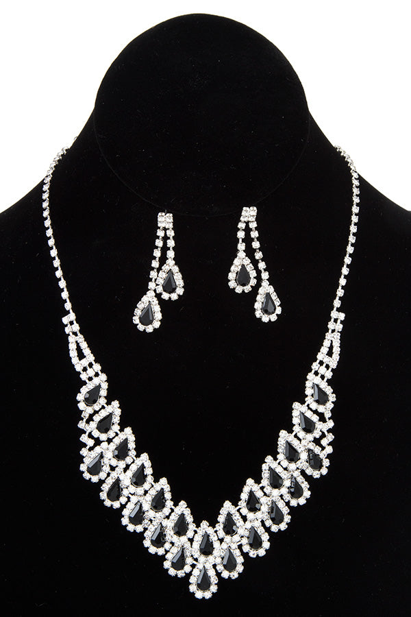 RHINESTONE TEARDROP LINK BIB NECKLACE SET