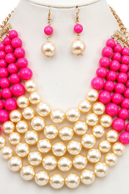 MULTI ROW PEARL BIB NECKLACE SET