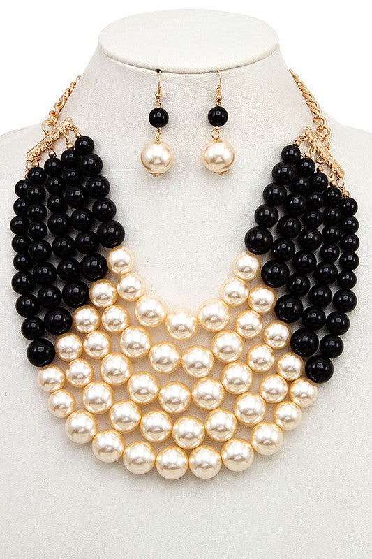 MULTI ROW PEARL BIB NECKLACE SET